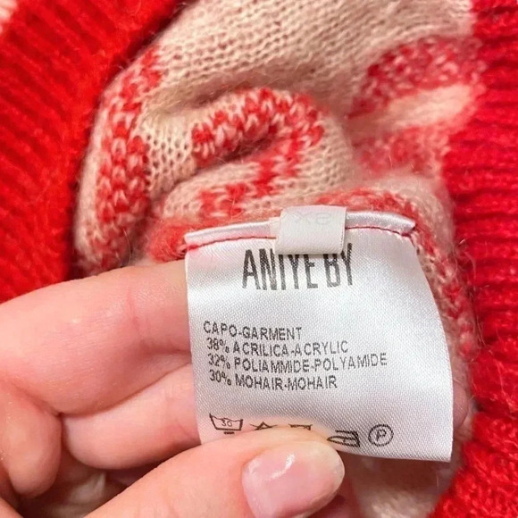 Aniye By With Love Red White Mohair Blend Pullover Crewneck Sweater Size XS - Picture 5 of 6